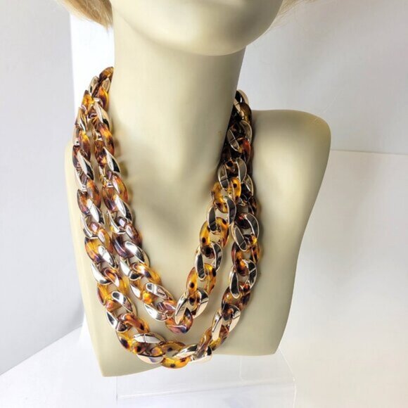 Chunky Brown Gold Choker Statement Necklace - Picture 5 of 10